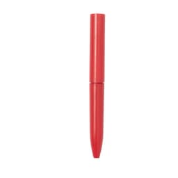 A red mini pen with a streamlined design and a smooth body. It features a logo on its surface.