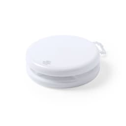 A white antibacterial yoyo with a circular design and a textured surface for grip. It features a simple logo.