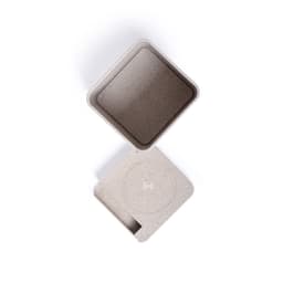 A square, light grey storage container with a removable lid, featuring a smooth texture.