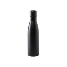 A drink bottle in sleek black, featuring a modern design and a logo on the surface. Suitable for thermos use.