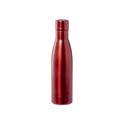A drink bottle in a shiny red finish, featuring a sleek, insulated design and a small logo at the top.