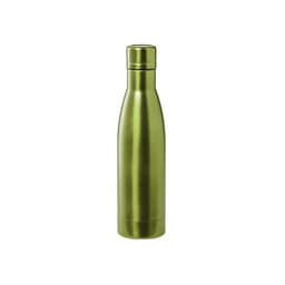 A drink bottle with a sleek, slim design in a bright green colour. The bottle features a logo.