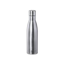 A drink bottle featuring a sleek stainless steel design with a branded logo. Ideal for keeping beverages insulated.