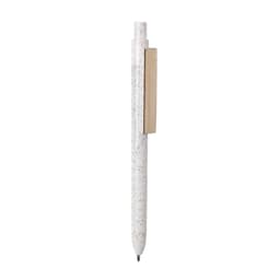 A wooden pen with a white body featuring a natural wooden clip. The design is minimalist and eco-friendly.