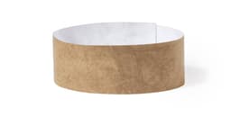 A brown wristband made of paper material, featuring an inner white surface, suitable for events.