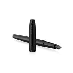 A black metal fountain pen with a sleek design, featuring a nib and a matching cap. The pen has a logo.