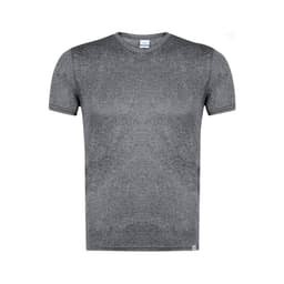 A grey adult t-shirt with a crew neckline and short sleeves, featuring a small logo on the side.