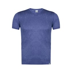 A navy blue adult T-shirt featuring a round neck and short sleeves, with a small logo on the hem.