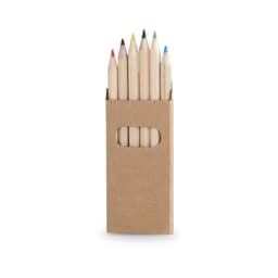 A set of eight grey-lead pencils in a brown cardboard box, featuring various coloured pencil tips.
