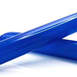 Two blue cheering sticks are crossed, made of a shiny plastic material, with a logo visible on one side.
