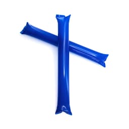 Two bright blue inflatable sticks crossed against a white background, featuring a glossy finish.
