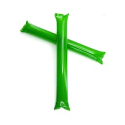Two bright green novelty items resembling sticks, arranged in a crossed position against a white background.