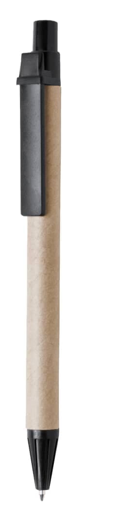 A black retractable pen with a natural kraft paper barrel and a clip, featuring a simple design.