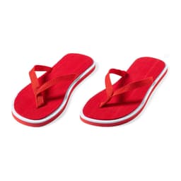 Red Caimán flip flops with white soles and straps, featuring a simple design without any visible branding.