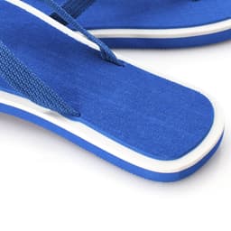 Blue flip flops with a white and blue sole, featuring textured straps and a simple design.