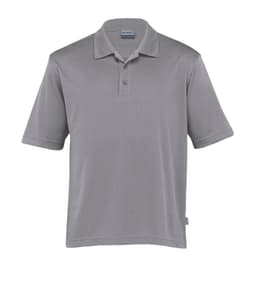 A grey men's polo shirt with a classic collar and a logo on the side. Short sleeves and a relaxed fit.