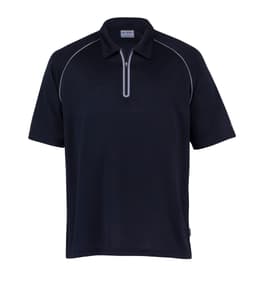 A navy Dri Gear Dimension Polo shirt for men, featuring a half zip and a subtle logo.