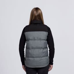 A back view of a black and grey smpli Axle Puffa Vest with a simple design and visible branding.