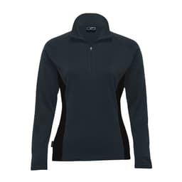 A Merino pullover in dark grey with black contrast inserts, featuring a zip neckline and long sleeves.