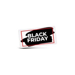 A rectangular sticker featuring a black brushstroke background with the words 'BLACK FRIDAY' in bold white text.