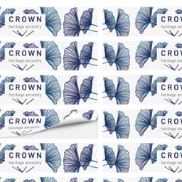 A sheet of stickers featuring a blue floral design with a logo and text.