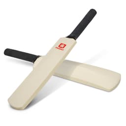 A mini cricket bat with a sleek design and black rubber grips, featuring the brand logo prominently displayed.