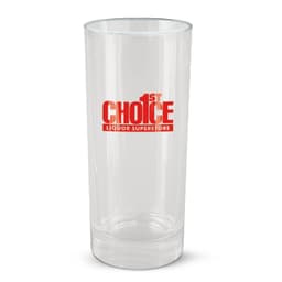 A Winston HiBall Glass featuring a clear design with the red logo of "1st Choice Liquor Superstore."