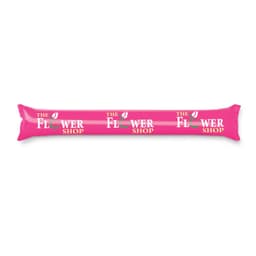 A pink inflatable cheer stick with "THE FLOWER SHOP" printed on it.