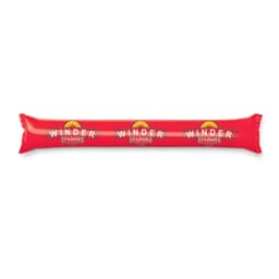 A red inflatable promotional item branded with "Winder Farms" printed multiple times along its length.