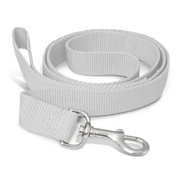 A durable white dog leash made of sturdy material, featuring a metal clip for secure attachment.