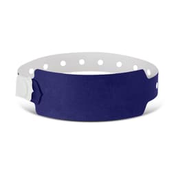 A purple plastic event wristband with a white adjustable clasp and multiple holes for sizing.