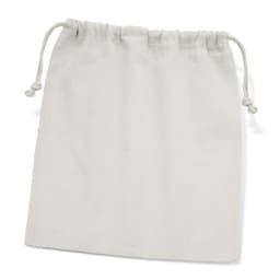 A large, natural-coloured cotton gift bag with drawstring closure, featuring a simple design and no visible branding.