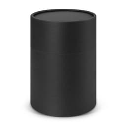 A cylindrical black container with a removable lid, featuring a smooth matte finish.