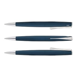 A collection of three Lamy Studio Pens displayed in a sleek design with a dark blue finish and chrome accents.