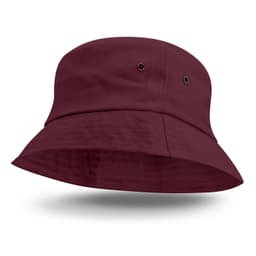 A burgundy Bondi Bucket Hat featuring a wide brim and ventilation eyelets.