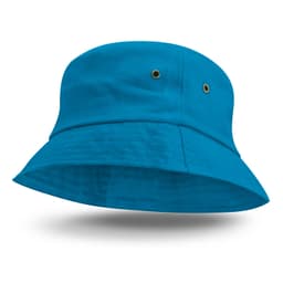 A bright blue Bondi Bucket Hat featuring a classic bucket shape and ventilation eyelets.