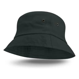 A Bondi Bucket Hat in dark green with a wide brim and ventilation grommets.