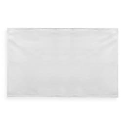 A white cotton tea towel featuring a plain design and a logo. Ideal for kitchen use.