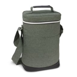 A drink bottle cooler bag in olive green with a zip closure, carry handle, and adjustable shoulder strap.