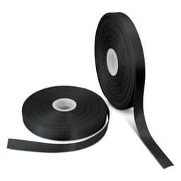 Two rolls of 20mm personalised ribbon in black, displayed side by side, with a smooth finish.