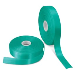 A roll of personalised ribbon in vibrant teal, featuring a smooth finish, with another roll beside it.