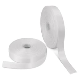 Two rolls of wide white ribbon, featuring a smooth finish, displayed side by side.