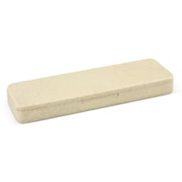 A light beige cutlery set case with a textured surface and a secure closure.