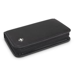 A black manicure set case with a zip closure, featuring a logo on the front.