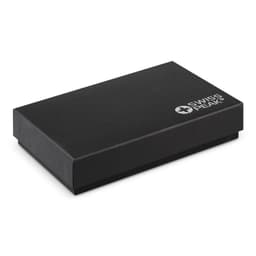 A black box containing a Swiss Peak Manicure Set, featuring a logo on the surface.