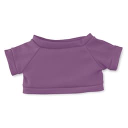 A purple plush toy outfit with short sleeves and a crew neck design, suitable for assorted plush toys.