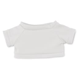 A white short-sleeved top designed for plush toys, featuring a simple round neckline and a soft fabric texture.