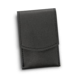 A black leather case containing a manicure set, featuring a sleek design and a flap closure.