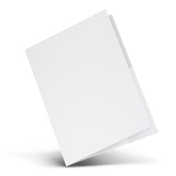 A4 presentation folder in white, featuring a side pocket and a smooth finish, with a branding logo on the front.