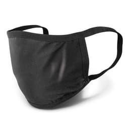 A black reusable 3-ply cotton face mask featuring ear loops and a subtle logo.